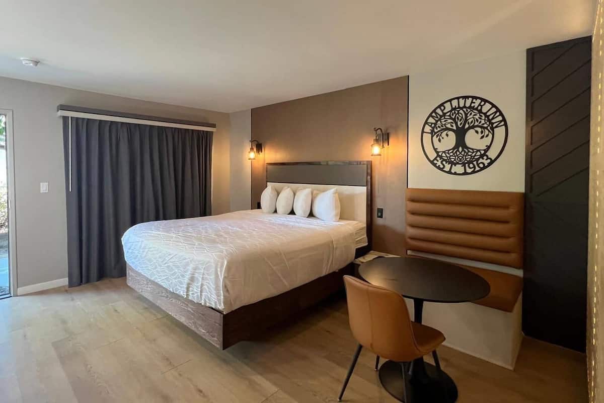 Desk, laptop workspace, blackout drapes, free WiFi