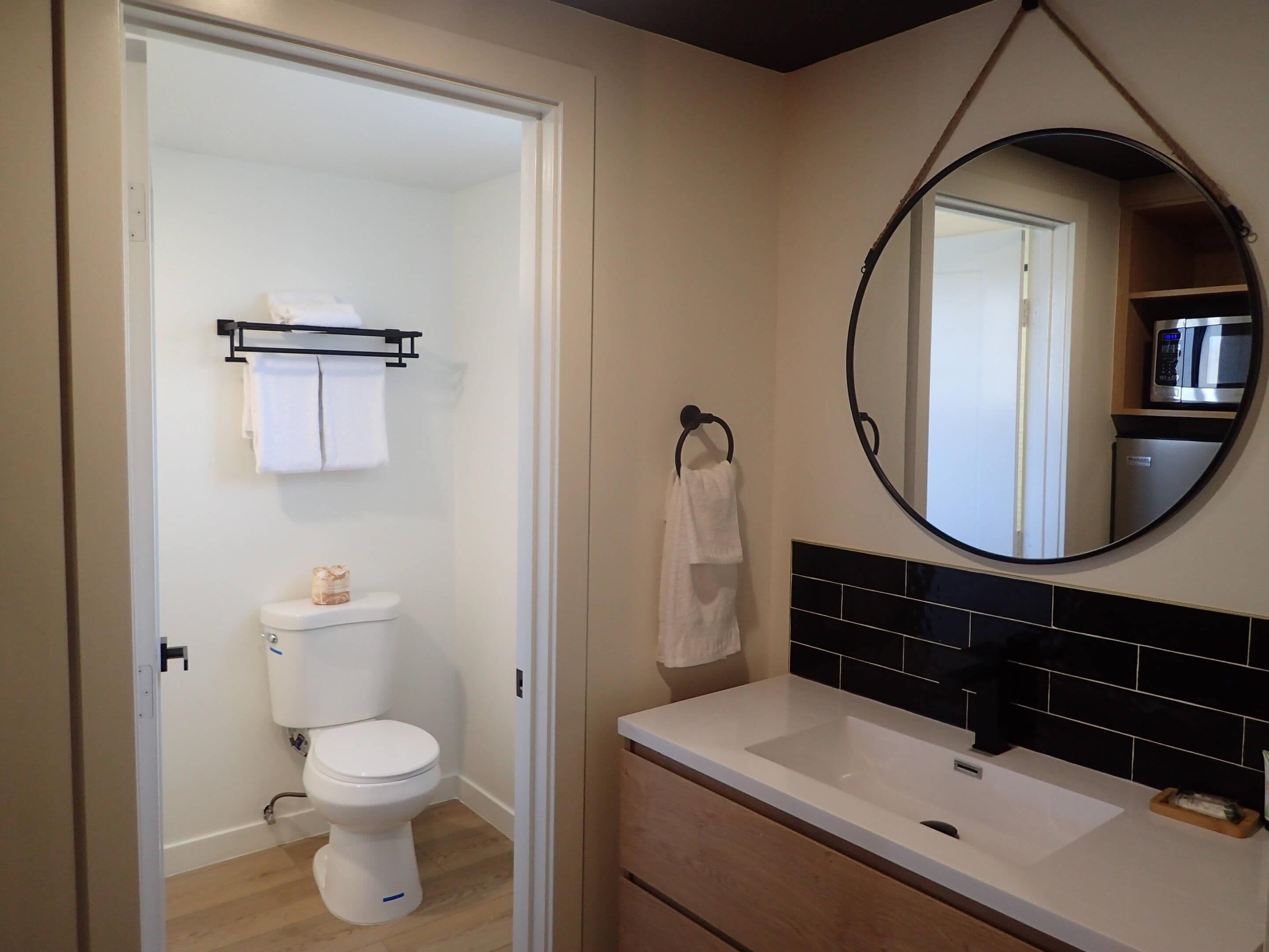 Desk, laptop workspace, blackout drapes, free WiFi