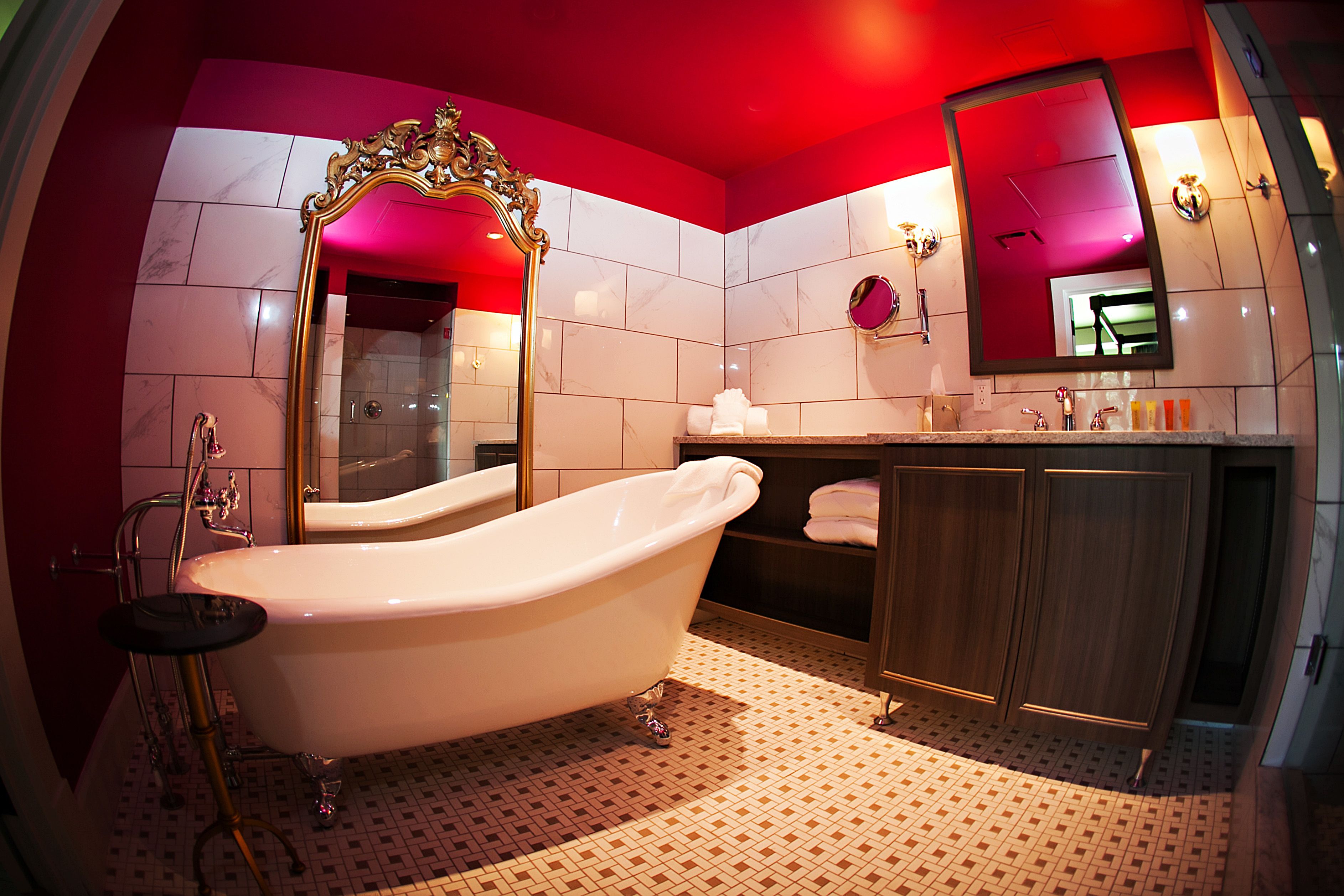 designer toiletries, hair dryer, bathrobes, towels