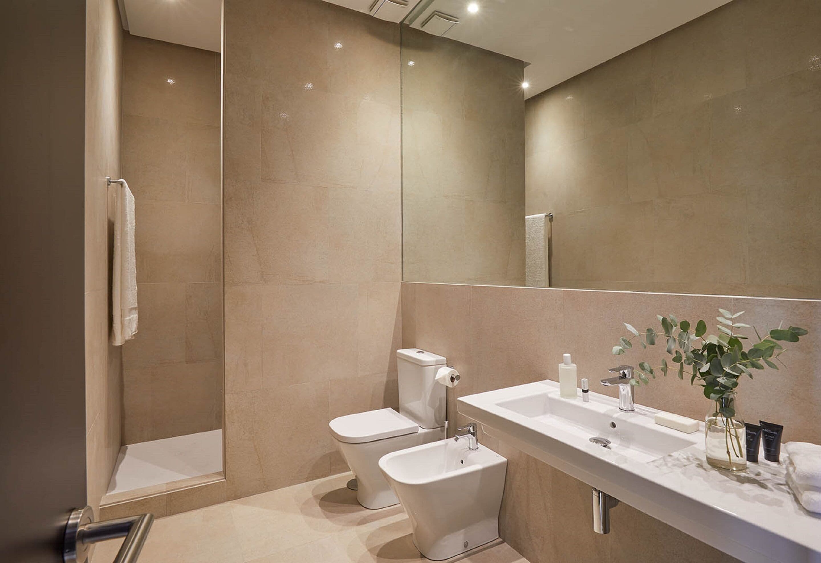 shower, designer toiletries, hair dryer, bidet