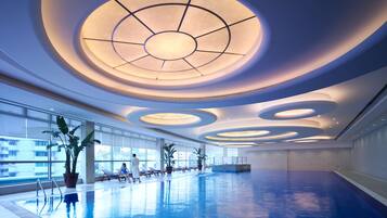Indoor pool, open 6:00 AM to 11:00 AM, sun loungers, lifeguards on site