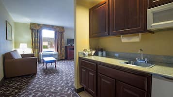 Mini-fridge, microwave, coffee/tea maker