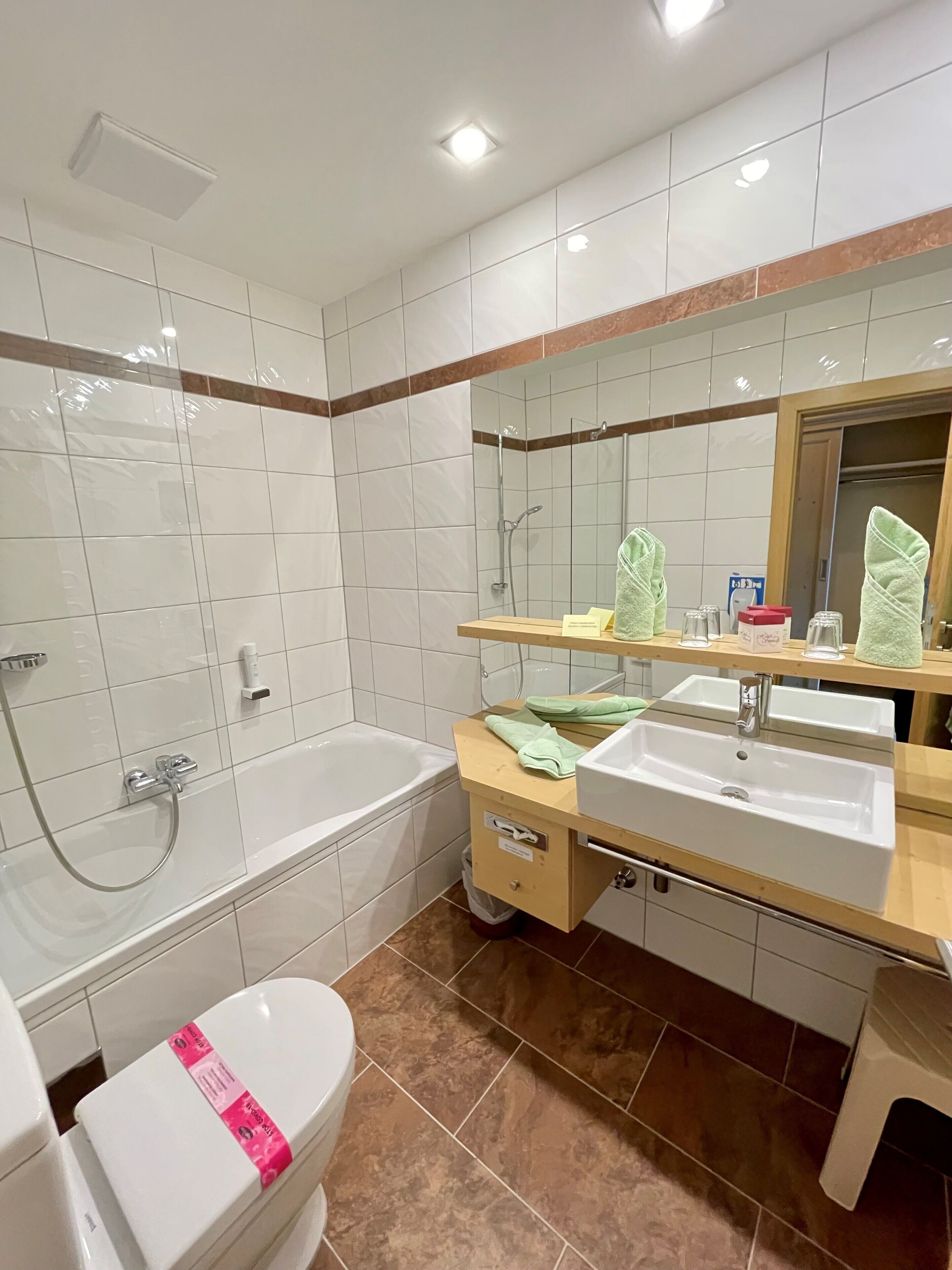 free toiletries, hair dryer, bathrobes, towels