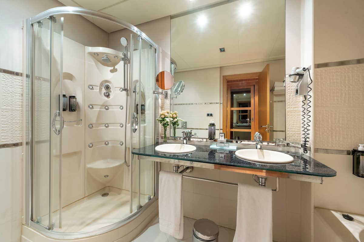 separate bathtub and shower, free toiletries, hair dryer, bidet