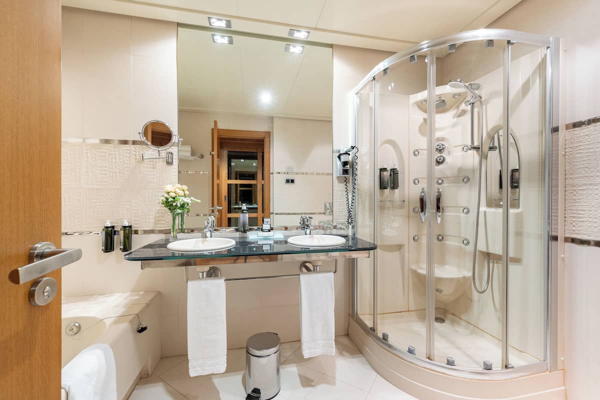 separate bathtub and shower, free toiletries, hair dryer, bidet