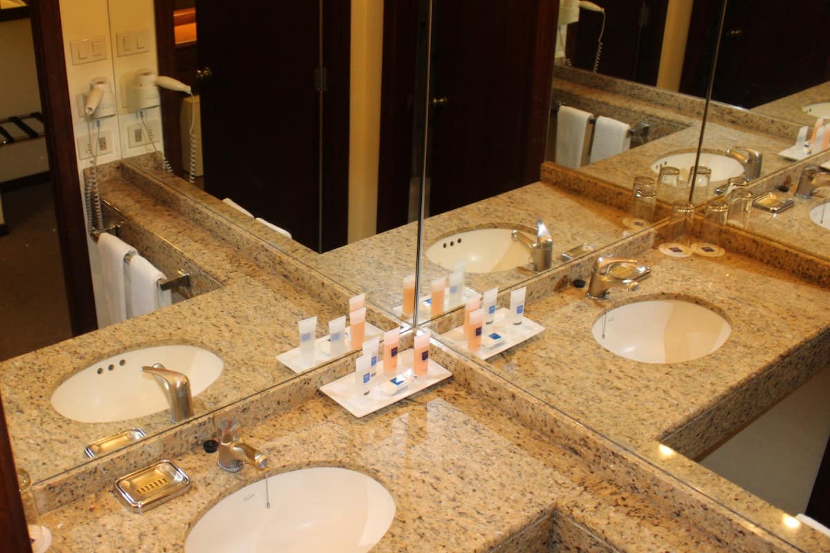 free toiletries, hair dryer, bathrobes, slippers