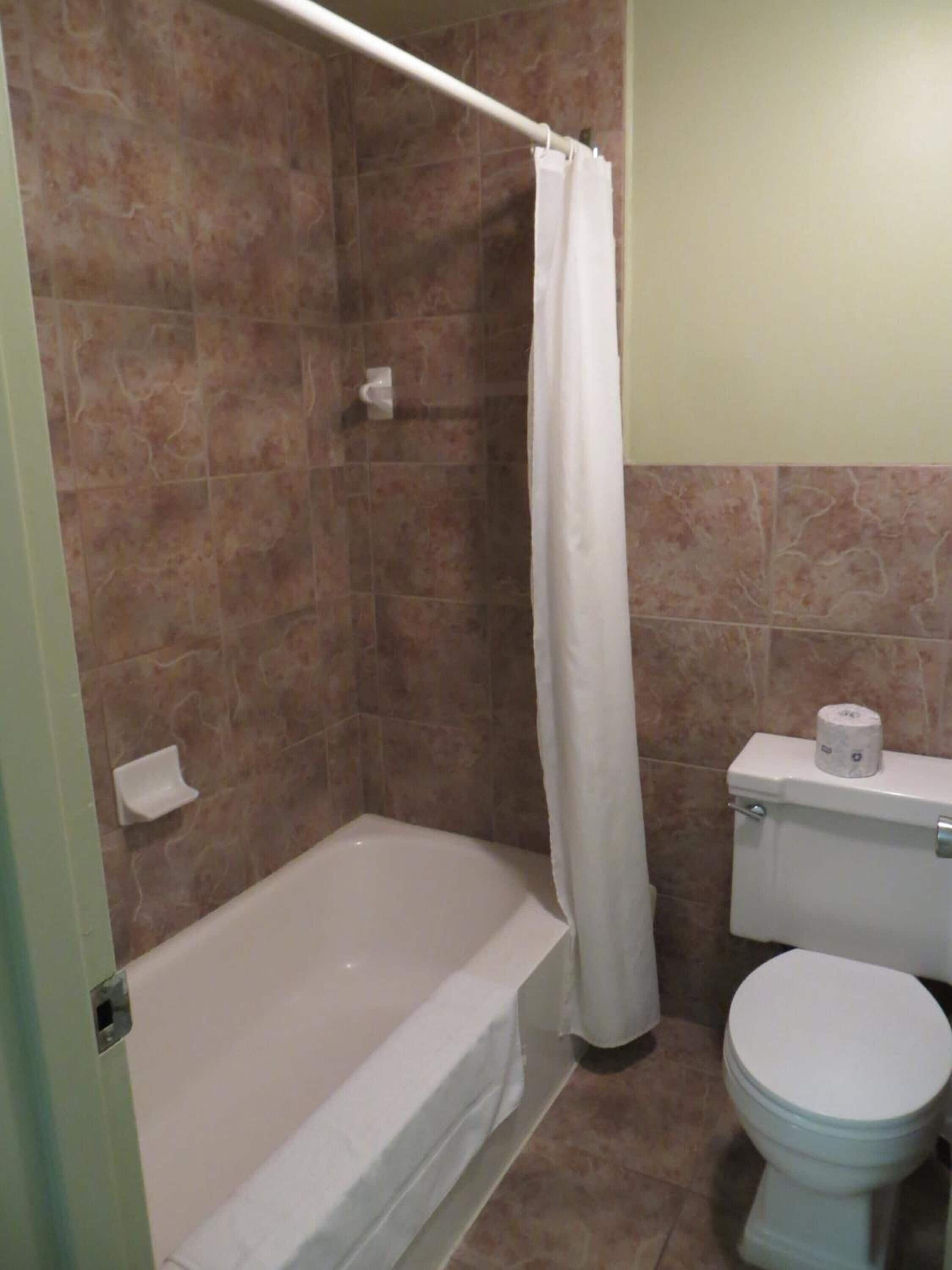 standard double room, 2 double beds, pets allowed | bathroom | hair dryer, towels, soap, shampoo