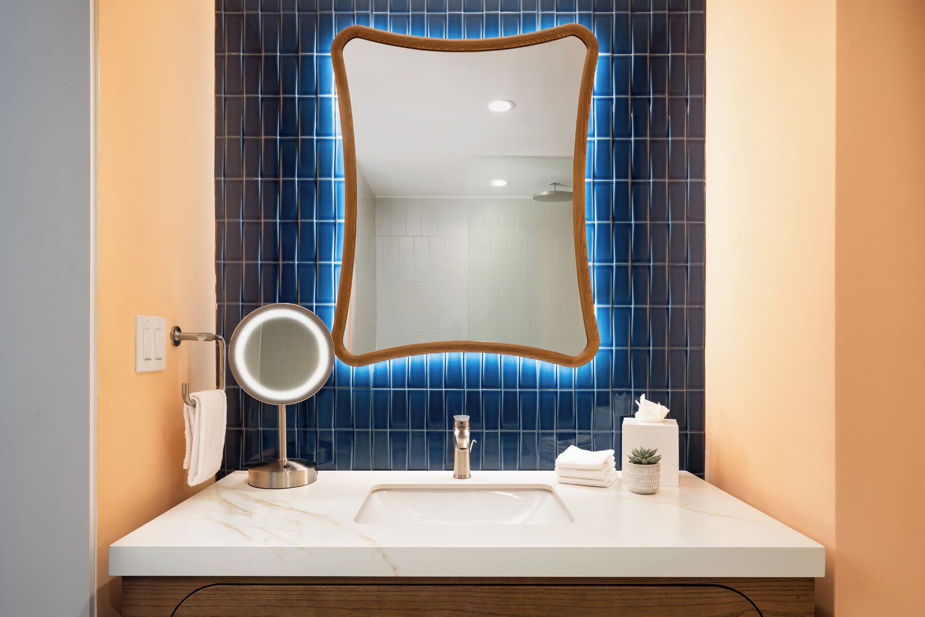 premium room, 1 king bed, pool view (renovated) | bathroom | rainfall showerhead, free toiletries, hair dryer, towels