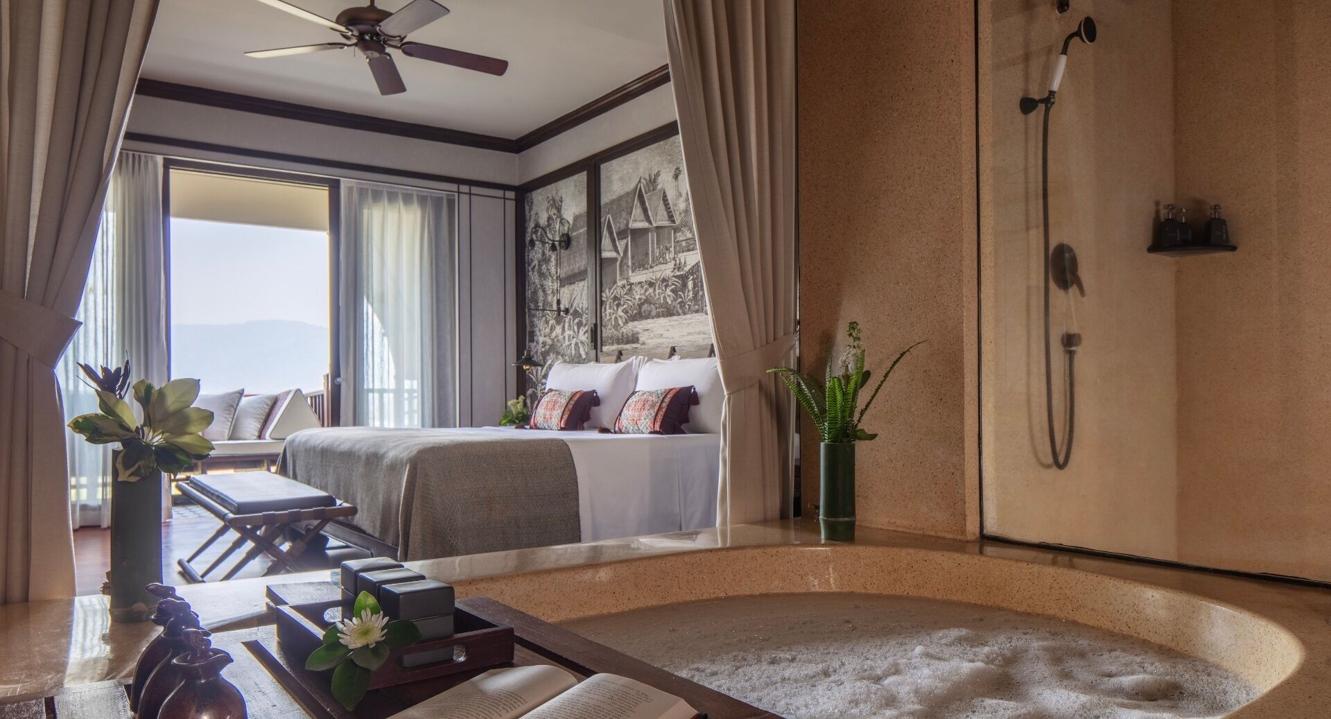 combined shower/bathtub, free toiletries, hair dryer, bathrobes