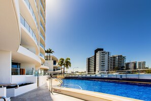Outdoor pool, pool loungers