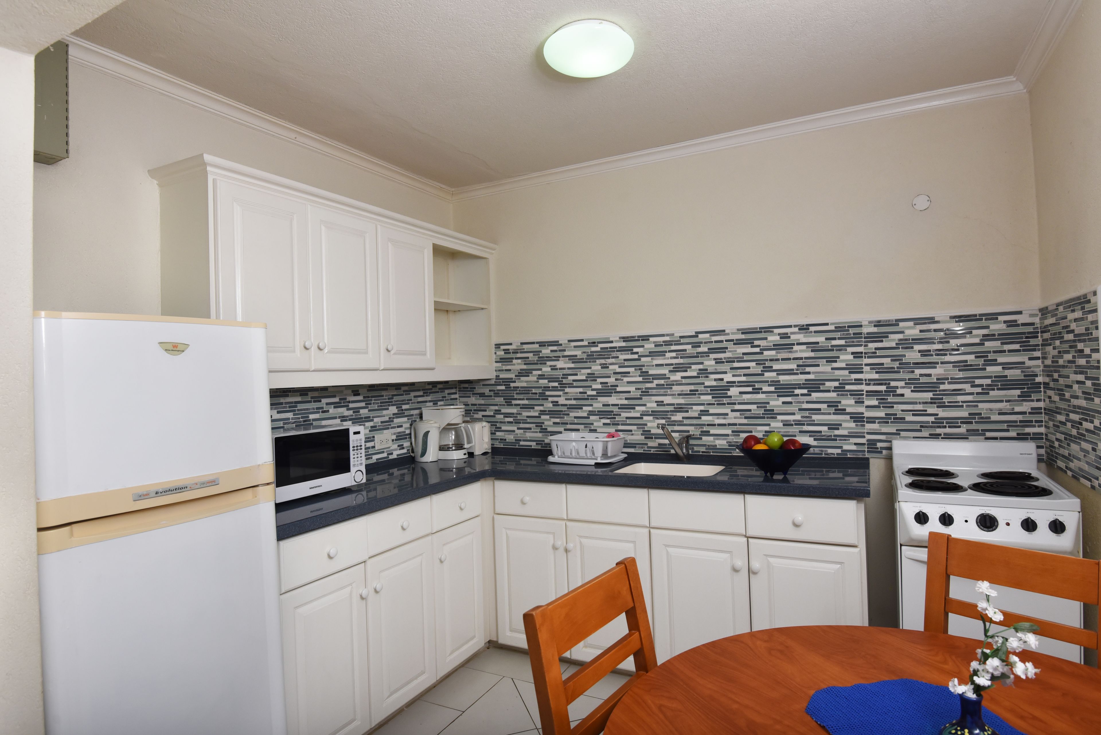standard apartment, 1 bedroom, ocean view | private kitchen | full-sized fridge, microwave, oven, stovetop