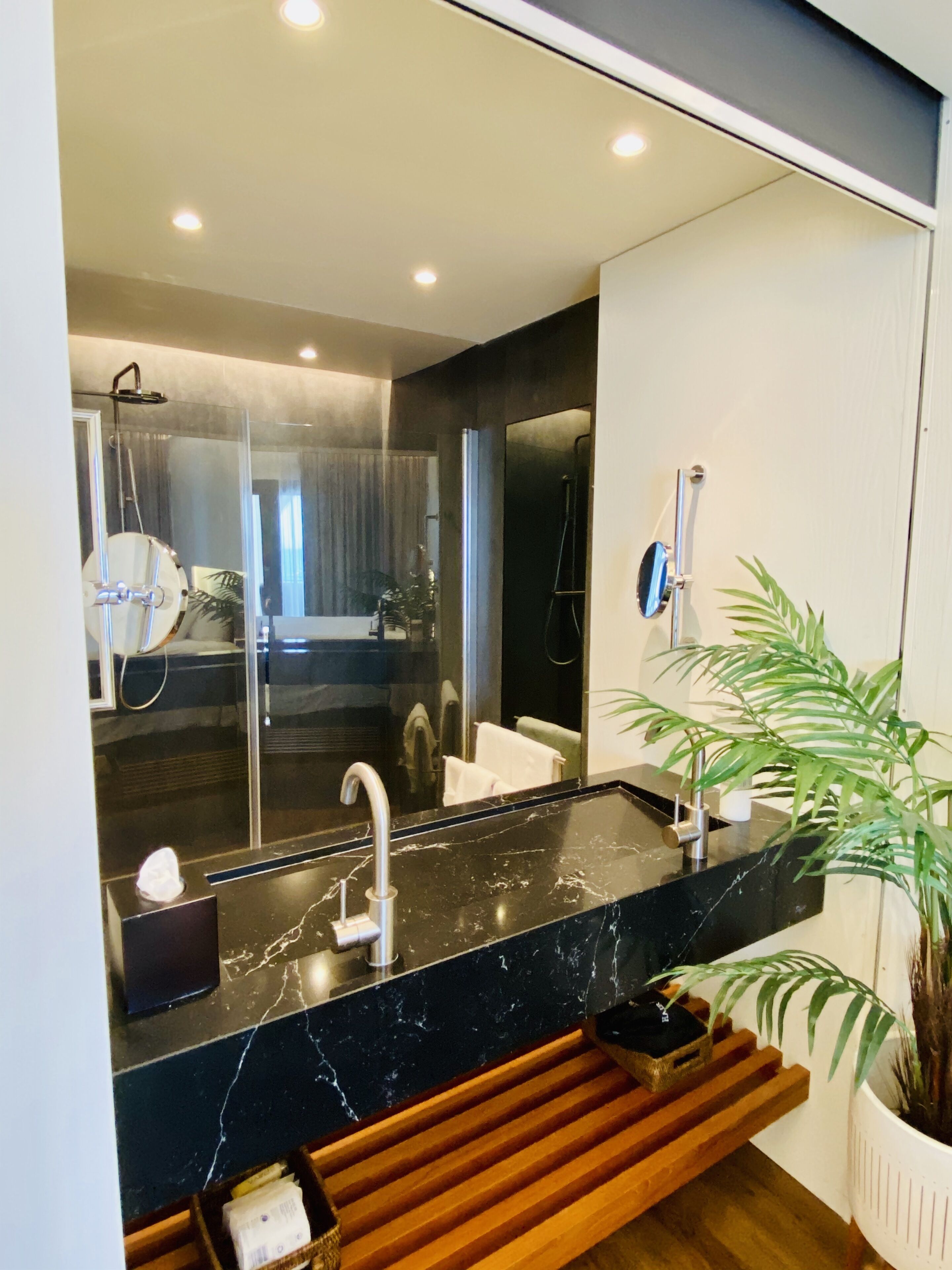 shower, rainfall showerhead, designer toiletries, hair dryer