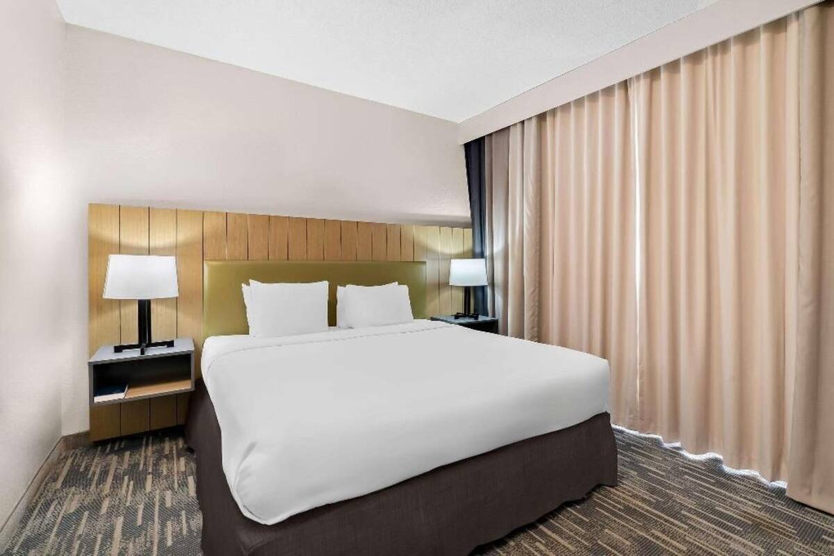 Premium bedding, down comforters, desk, laptop workspace