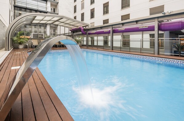 Indoor pool, open 10:00 AM to 9:30 PM, sun loungers