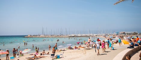 Playa en los alrededores, camastros, sombrillas y 20 bares en la playa 