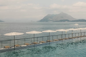 Seasonal outdoor pool, pool umbrellas, pool loungers