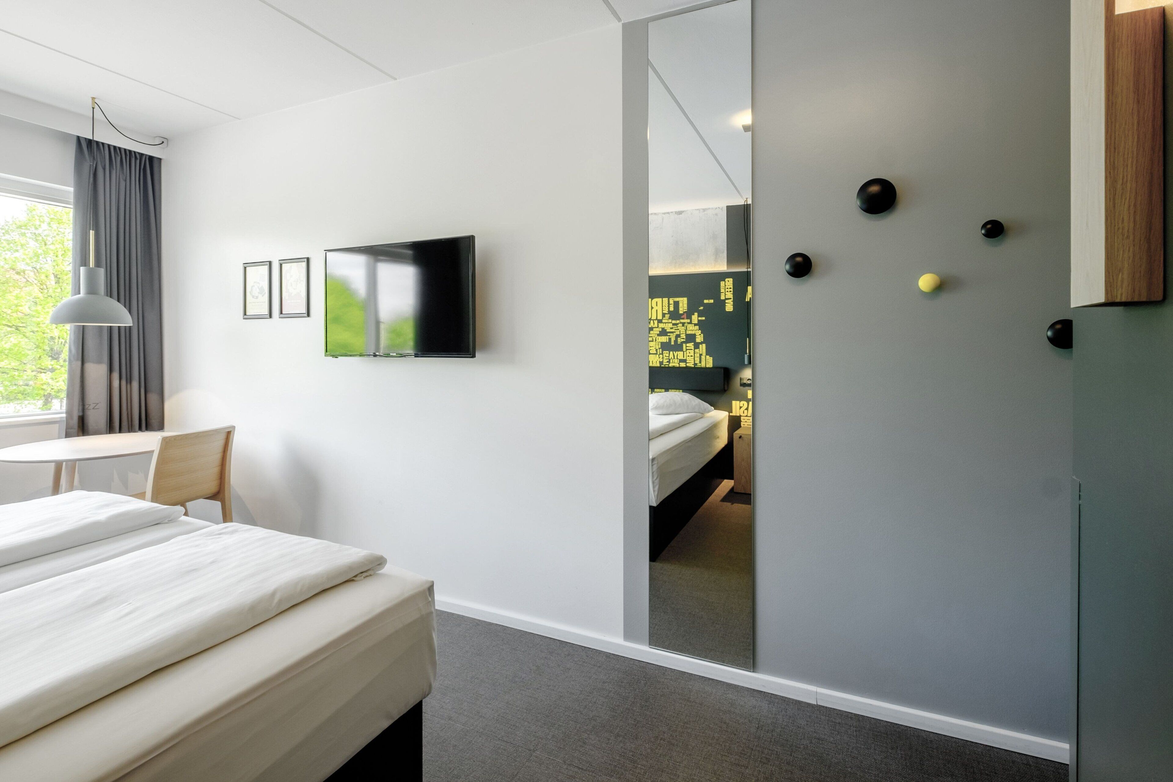 laptop workspace, blackout curtains, iron/ironing board, free wifi