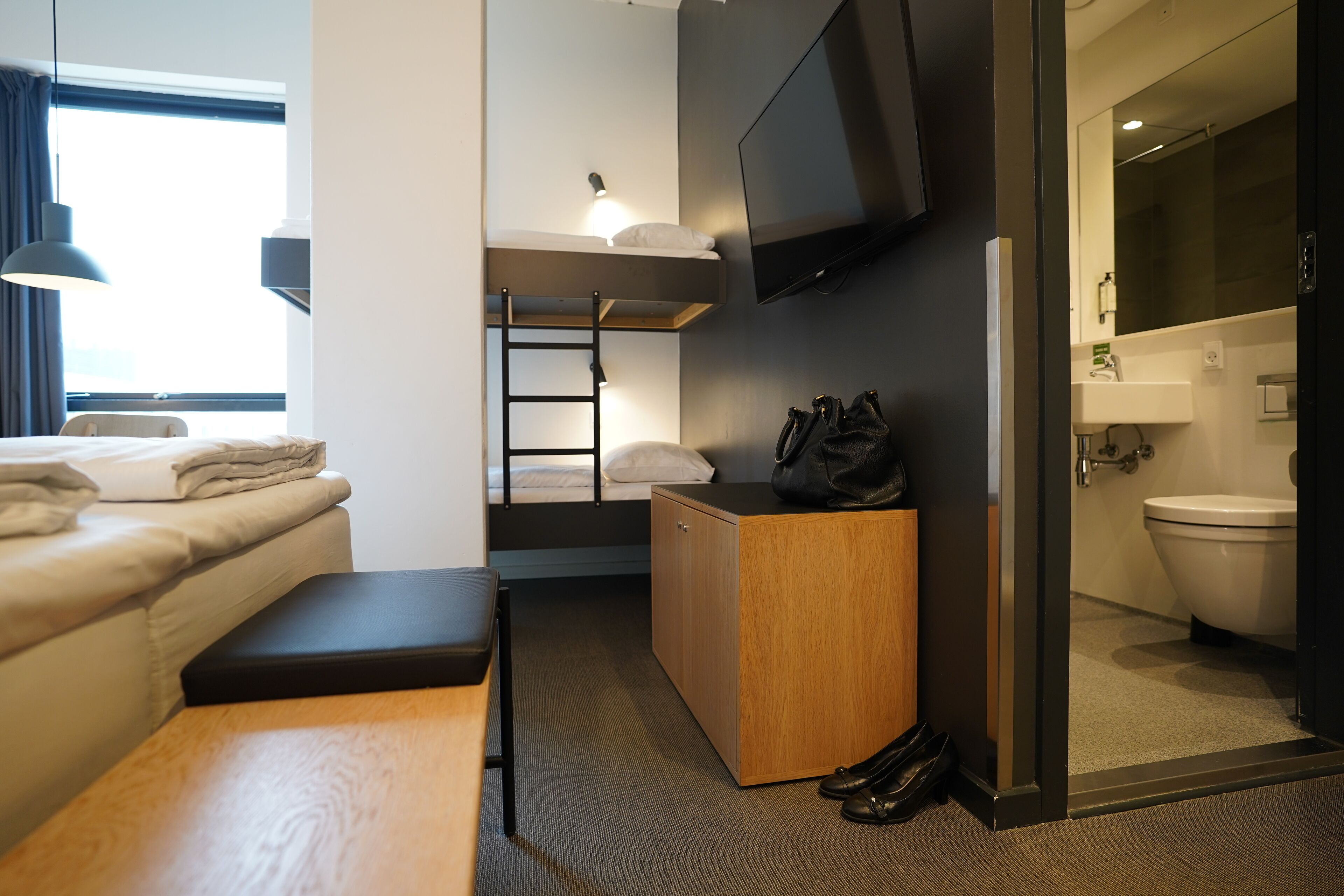 laptop workspace, blackout curtains, iron/ironing board, free wifi