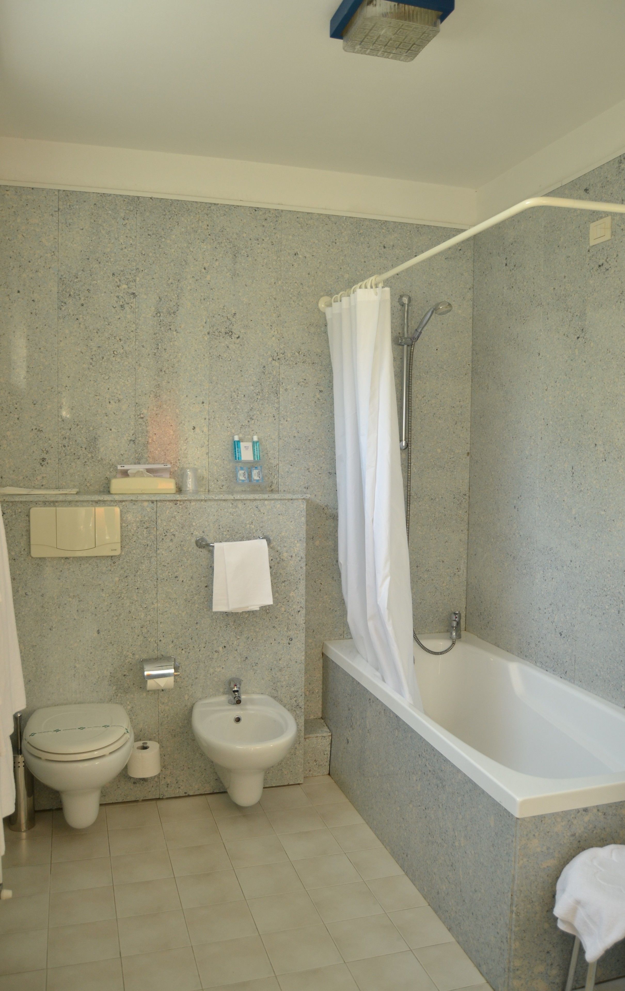 hair dryer, bidet, towels