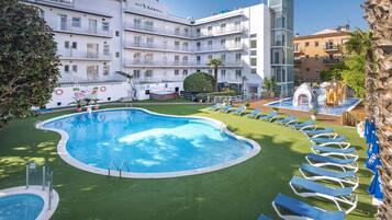 2 outdoor pools, open 10:00 AM to 8:00 PM, pool umbrellas, sun loungers