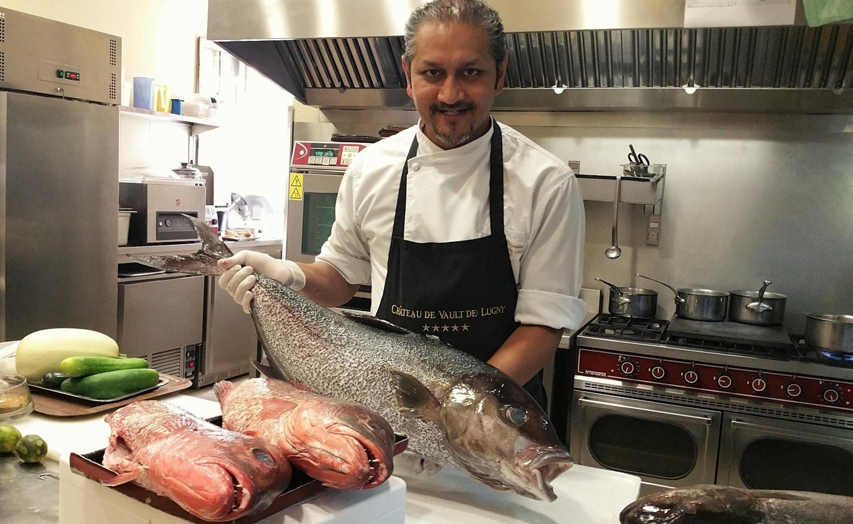 Lunsj og middag serveres, franske retter, utsikt mot hagen 
