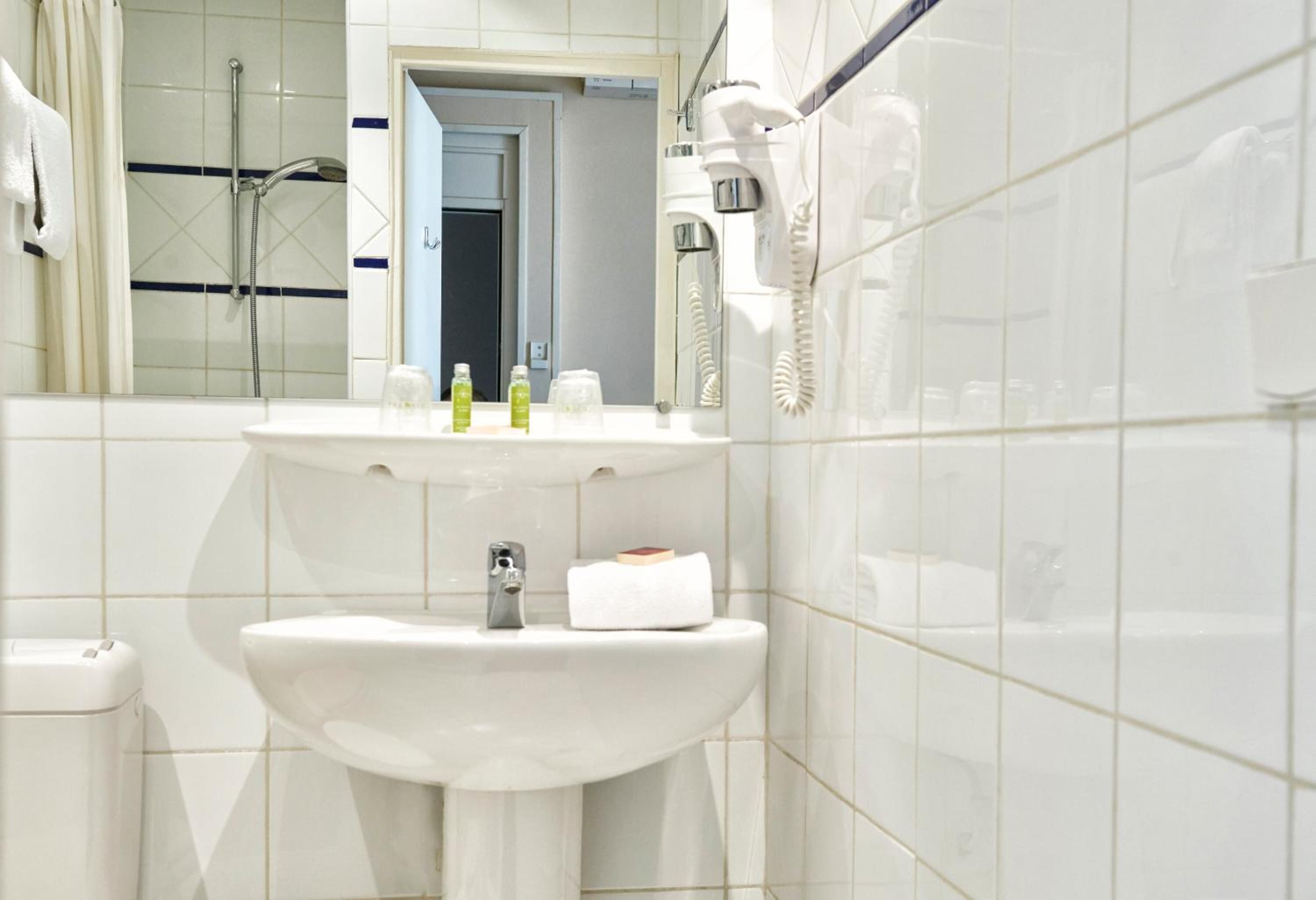 free toiletries, hair dryer, towels