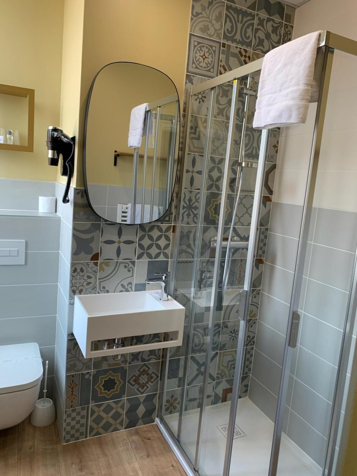 free toiletries, hair dryer, towels