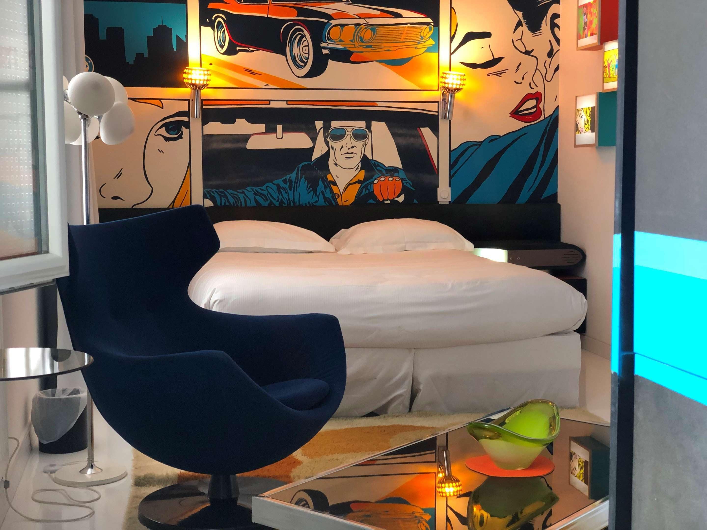 deluxe double room (comic strip) | premium bedding, desk, laptop workspace, blackout curtains