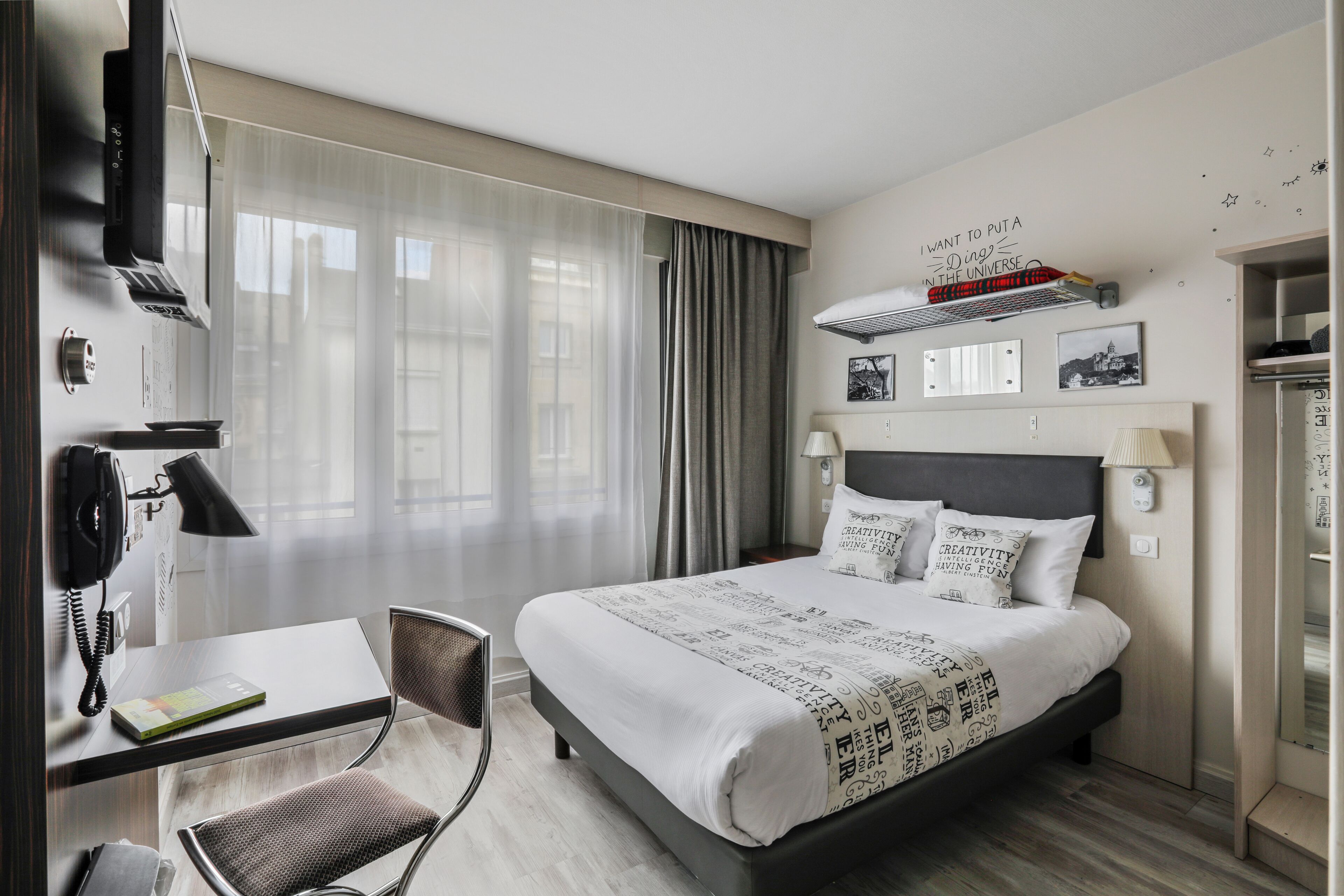 double confort | premium bedding, desk, laptop workspace, blackout curtains