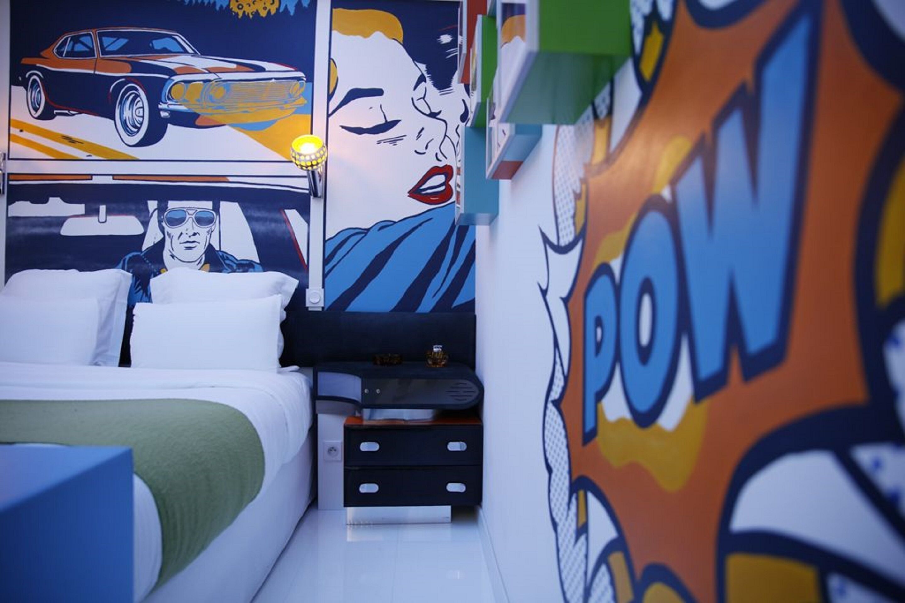 deluxe double room (comic strip) | premium bedding, desk, laptop workspace, blackout curtains