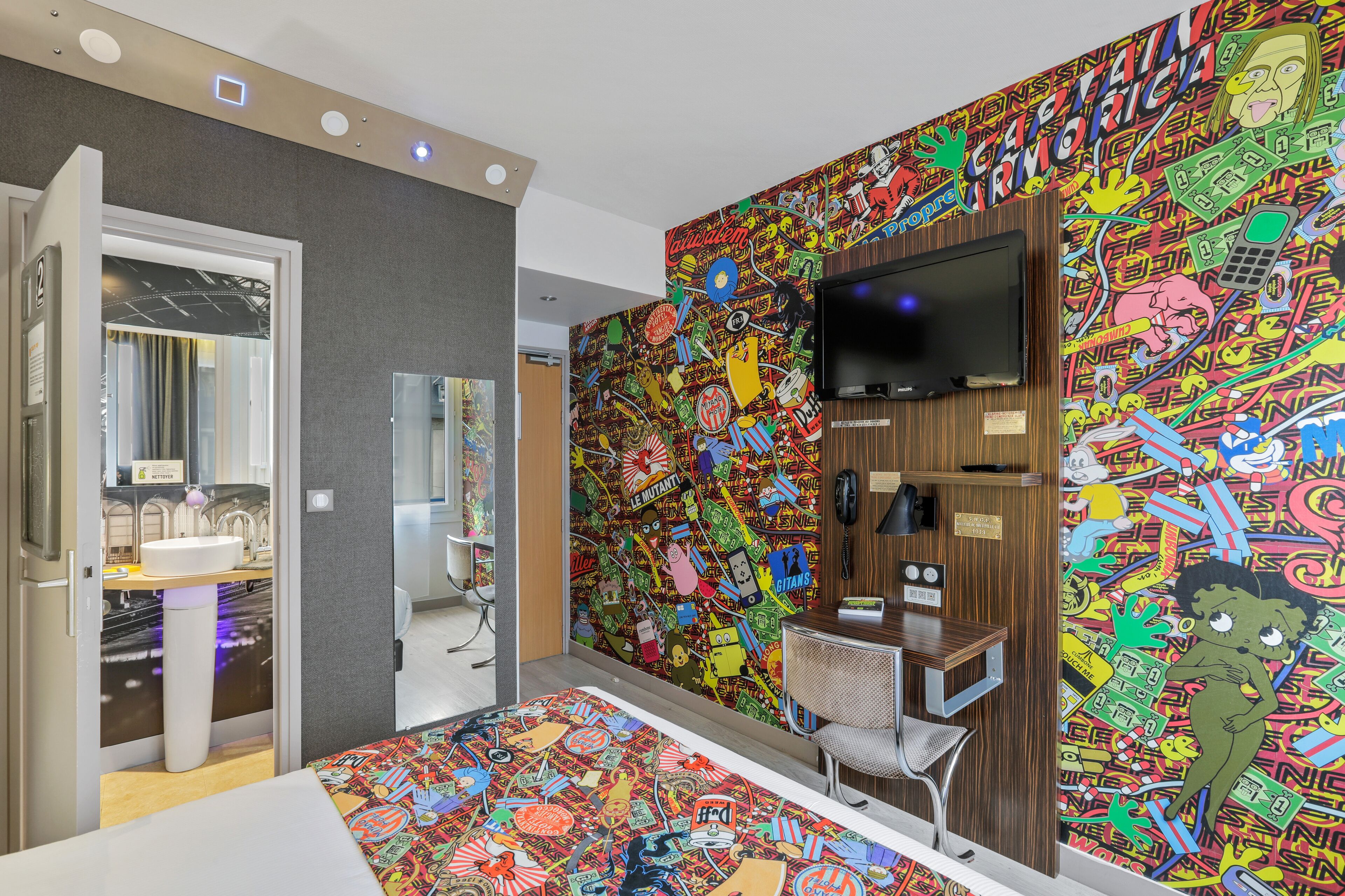 double confort | premium bedding, desk, laptop workspace, blackout curtains