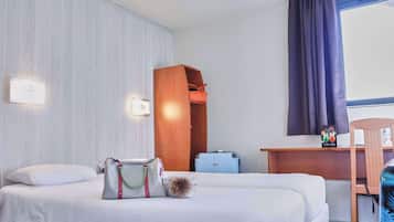 Desk, blackout drapes, soundproofing, iron/ironing board