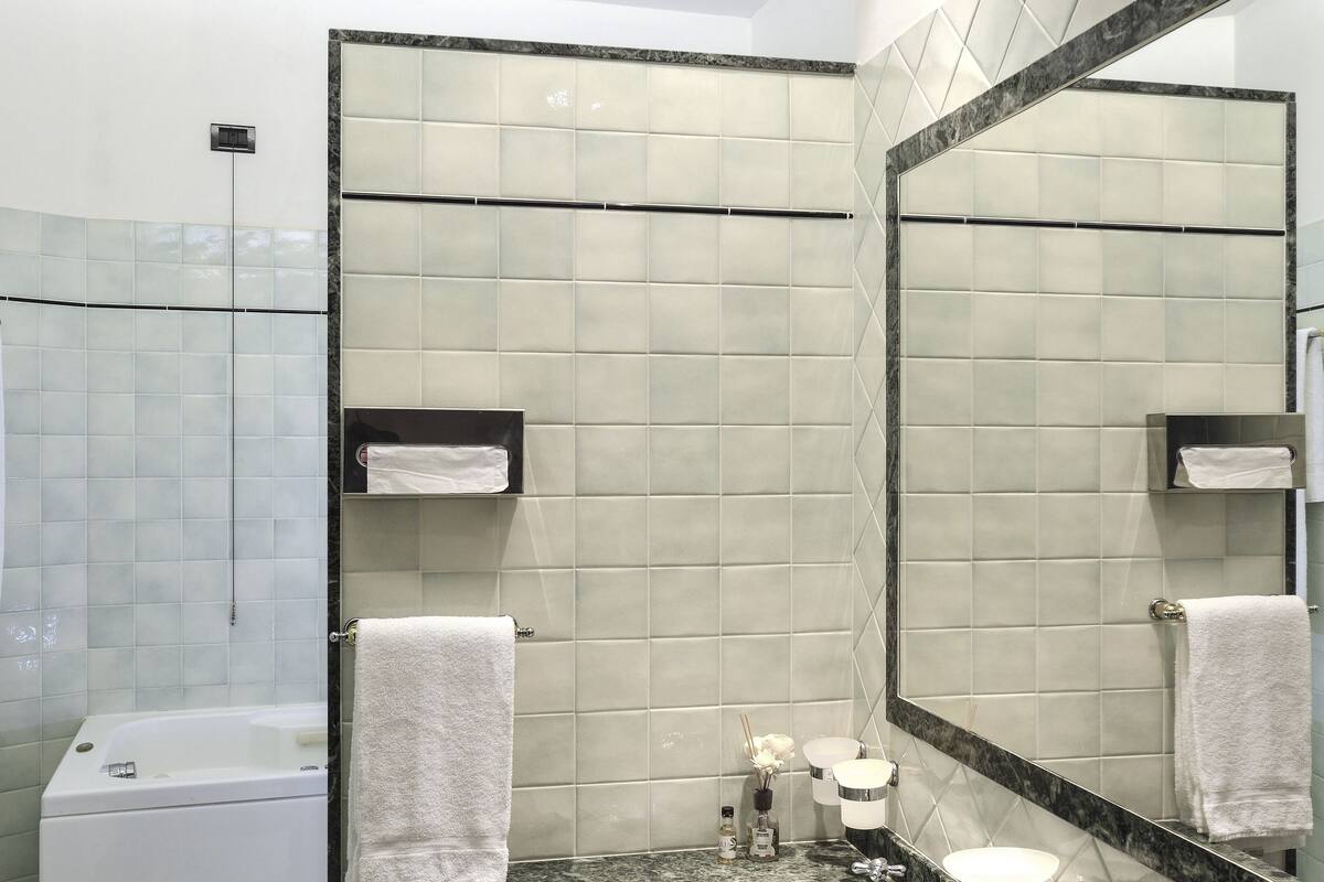 junior suite | bathroom | shower, eco-friendly toiletries, hair dryer, bidet