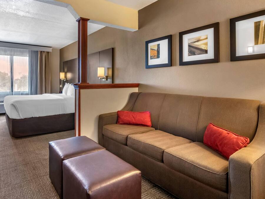 Pillowtop beds, desk, blackout drapes, iron/ironing board