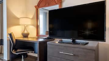 Pillowtop beds, desk, blackout drapes, iron/ironing board