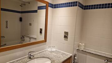 Shower, eco-friendly toiletries, hair dryer, towels