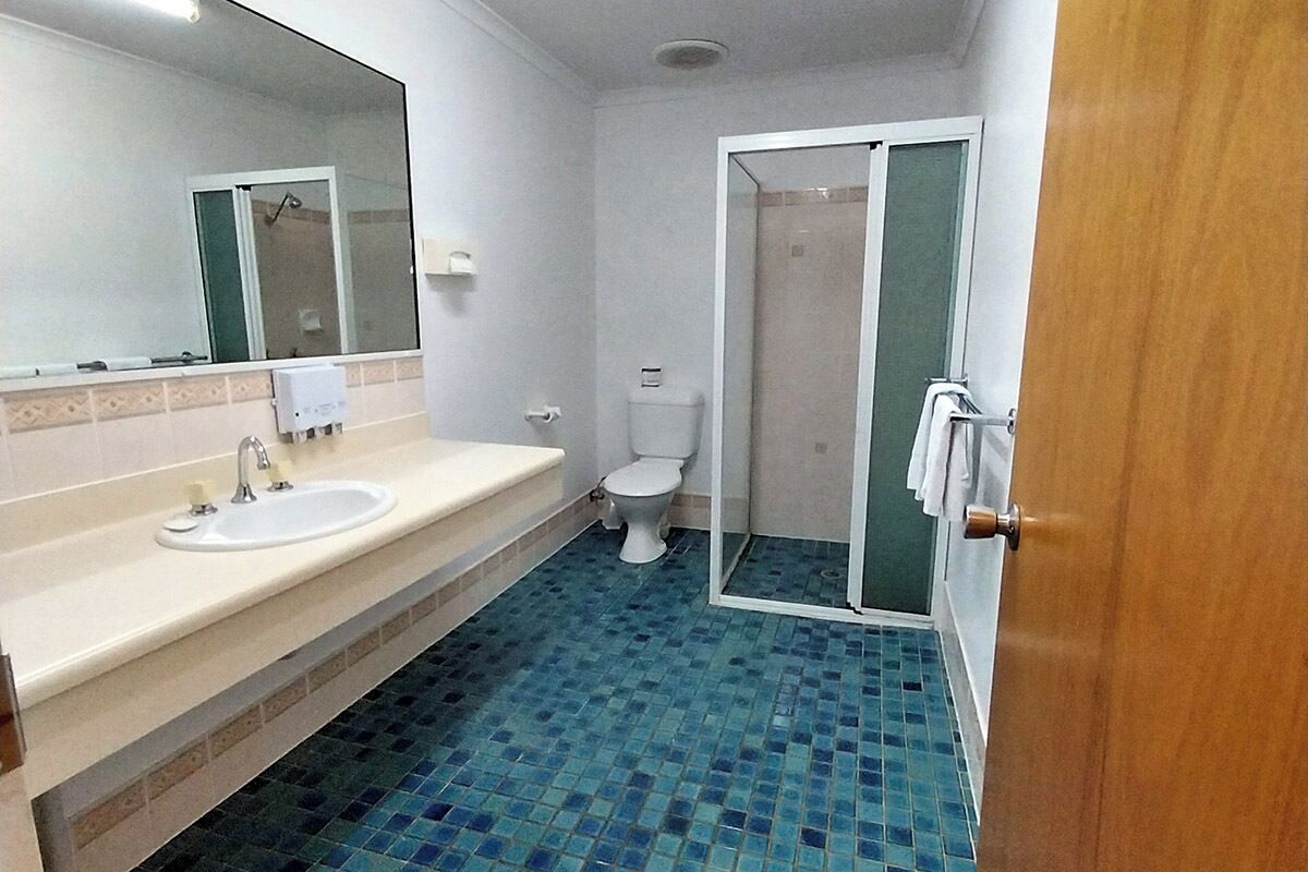Un baño con lavabo, inodoro y ducha.