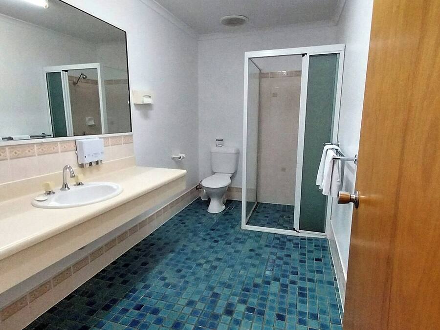 Un baño con lavabo, inodoro y ducha.