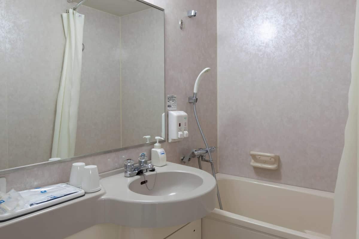 combined shower/bathtub, hair dryer, slippers, electronic bidet