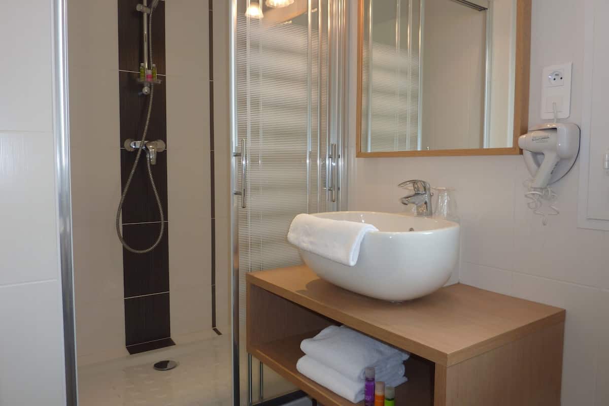 premium double room | bathroom | free toiletries, hair dryer, towels