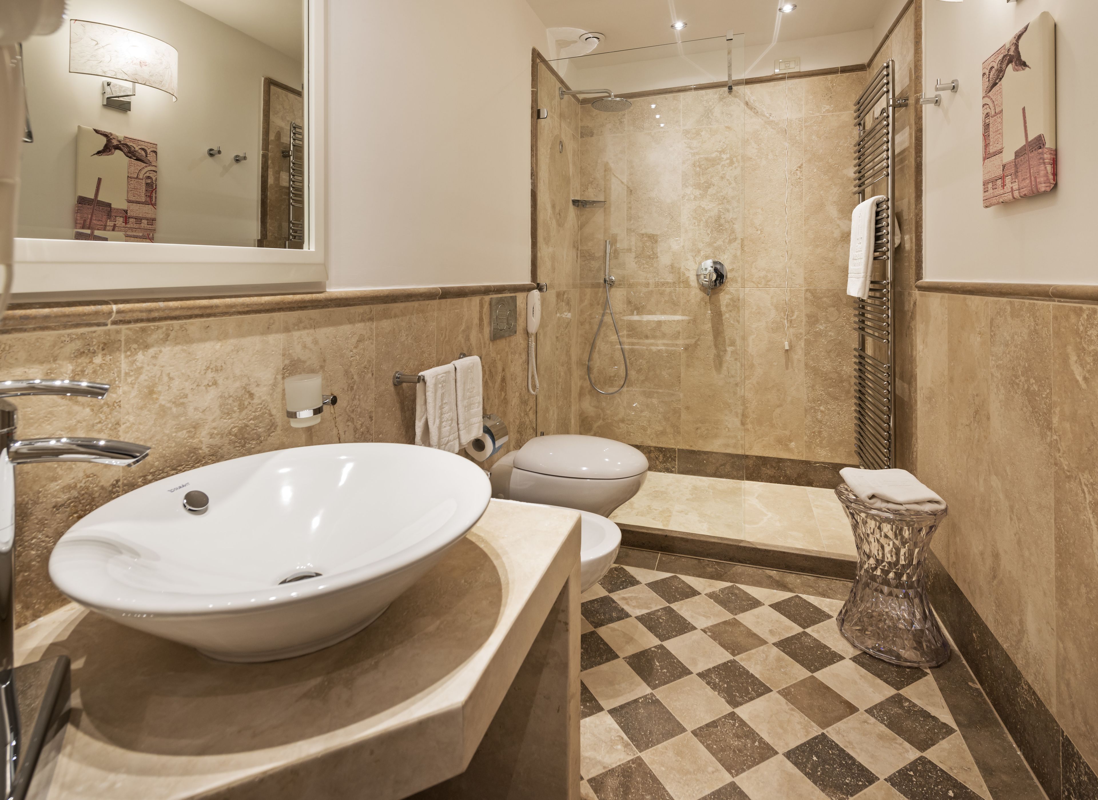 shower, rainfall showerhead, designer toiletries, hair dryer