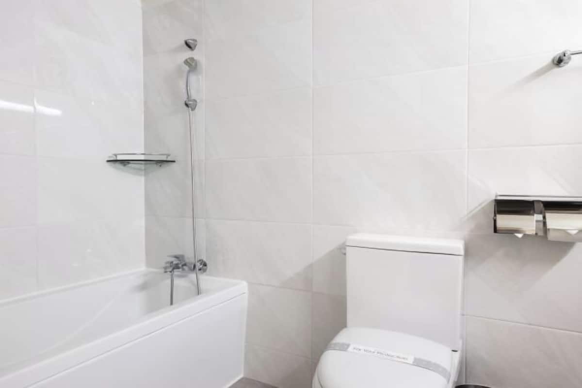 Bathroom | Shower, free toiletries, hair dryer, bathrobes