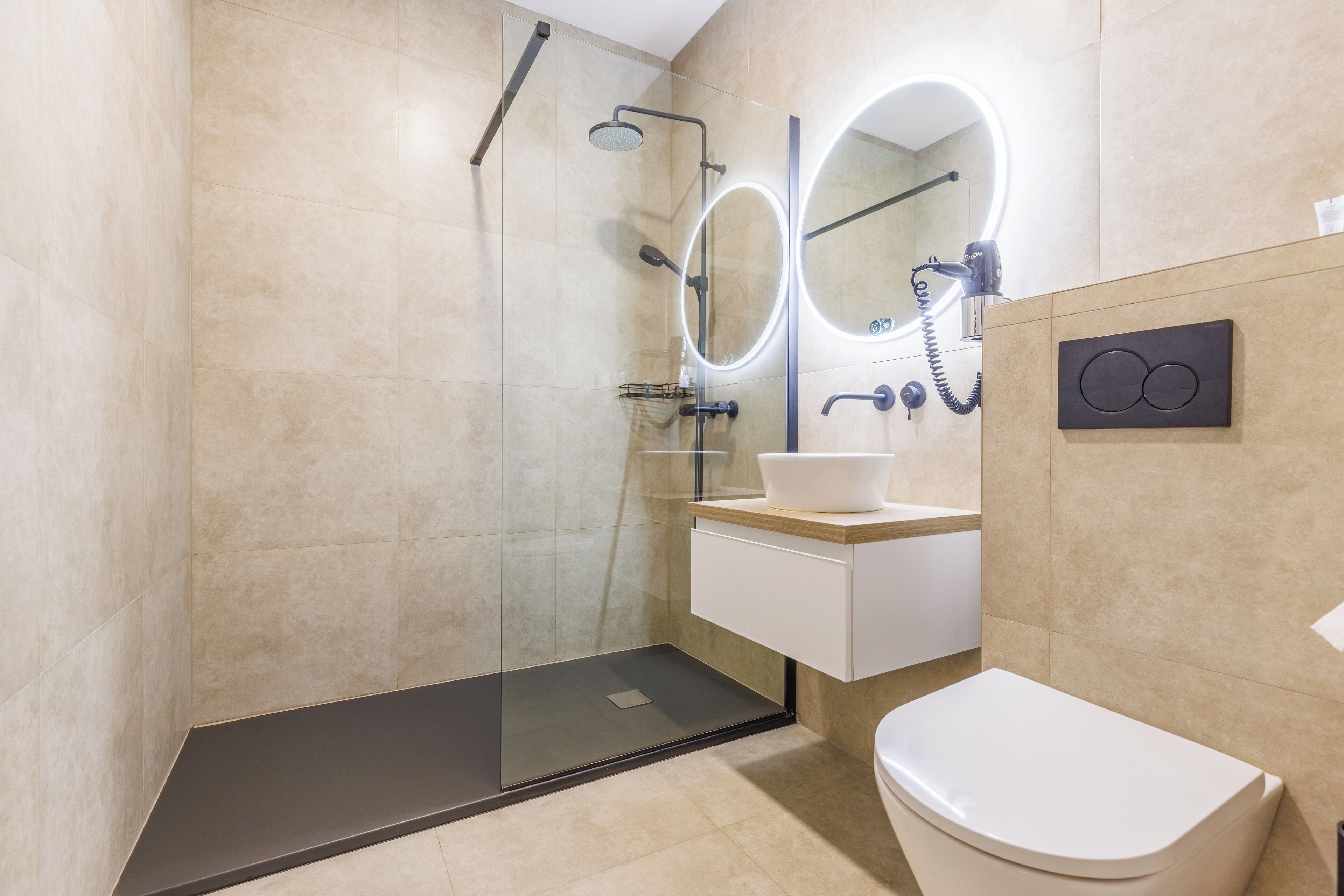penta room  | bathroom | shower, free toiletries, hair dryer, towels