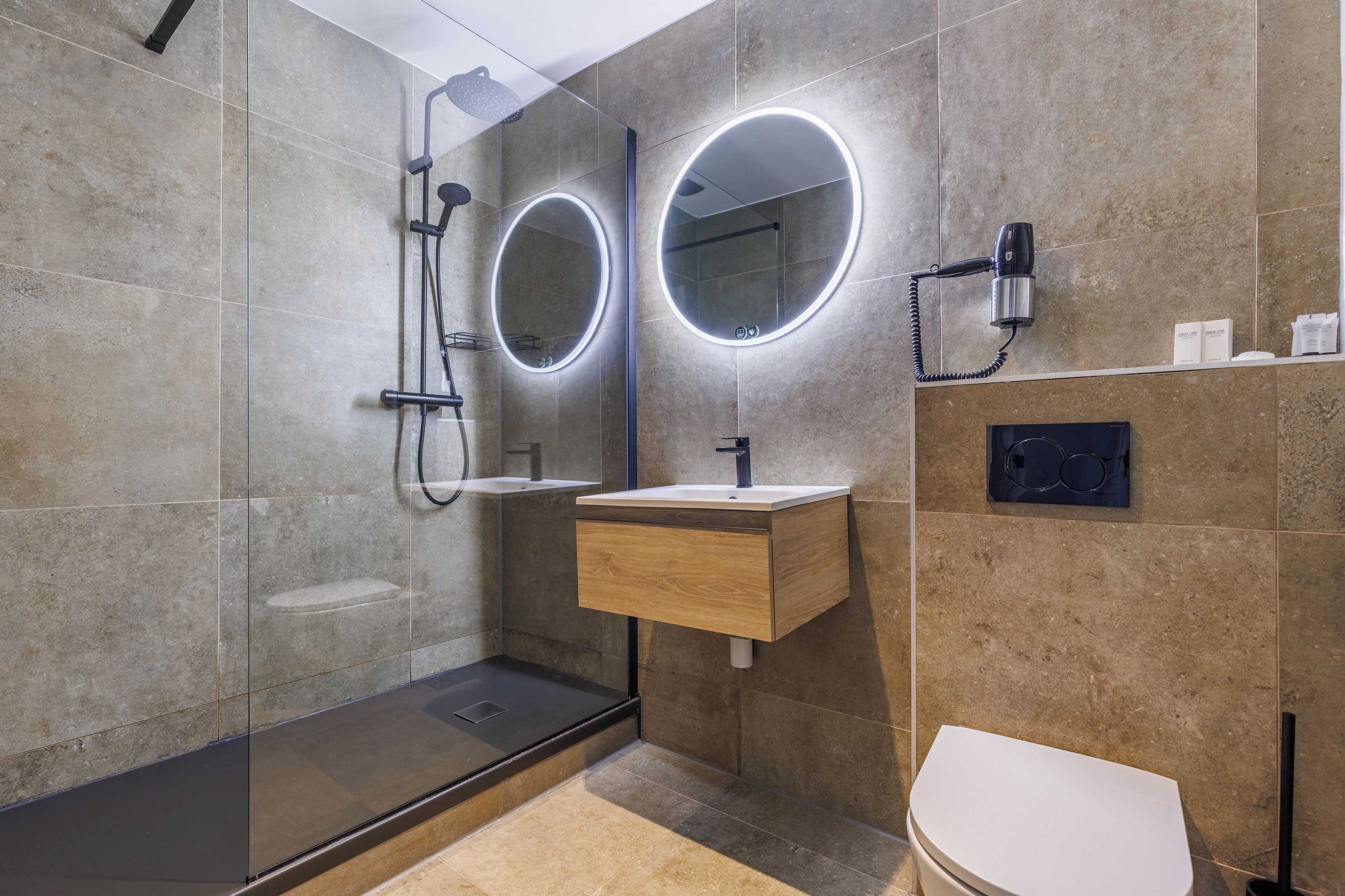 penta room  | bathroom | shower, free toiletries, hair dryer, towels