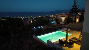 Luxury Villa, 2 Bedrooms, Seasonal Heated Private Pool, Sea View | Terrace/patio - Marni Village (Hersonissos)