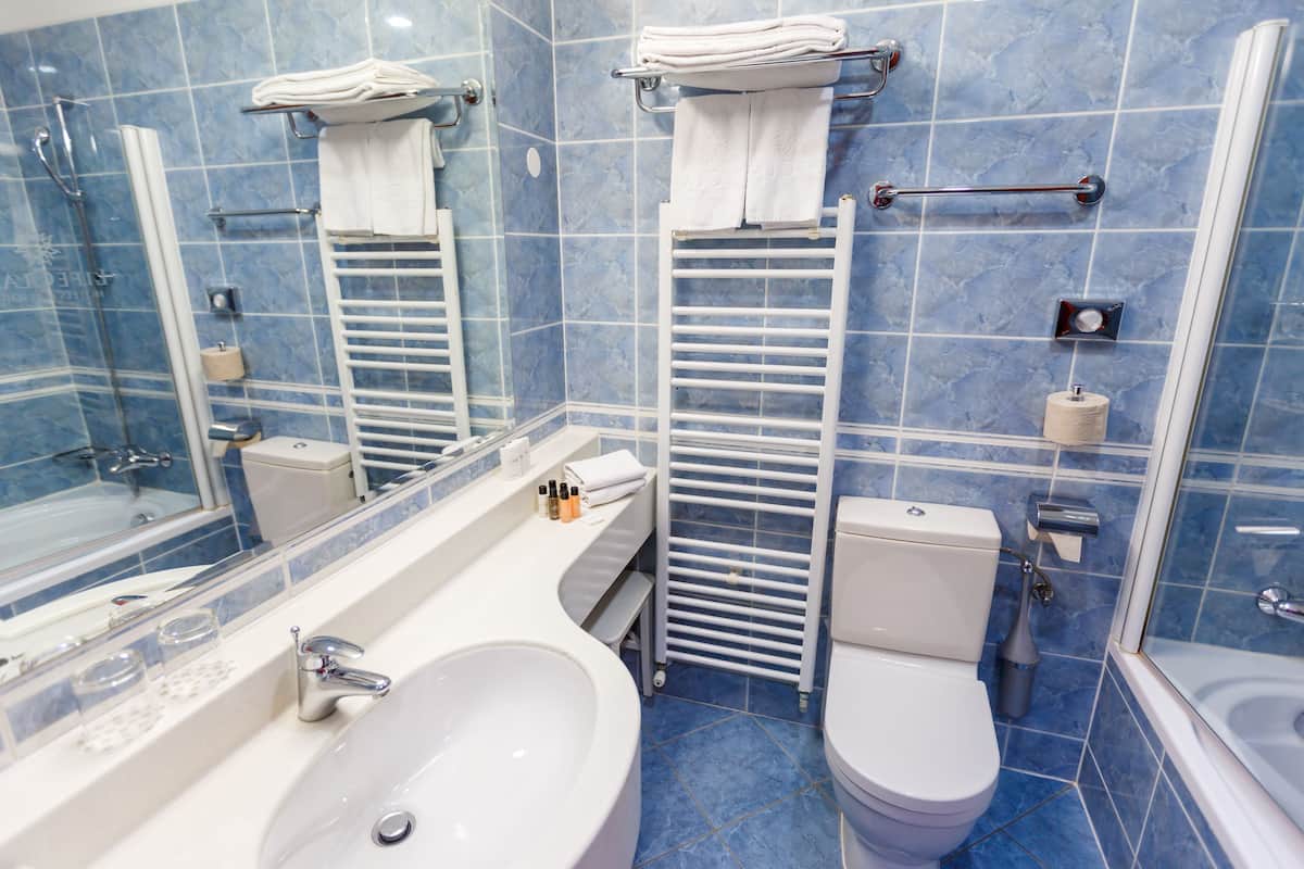 free toiletries, hair dryer, towels