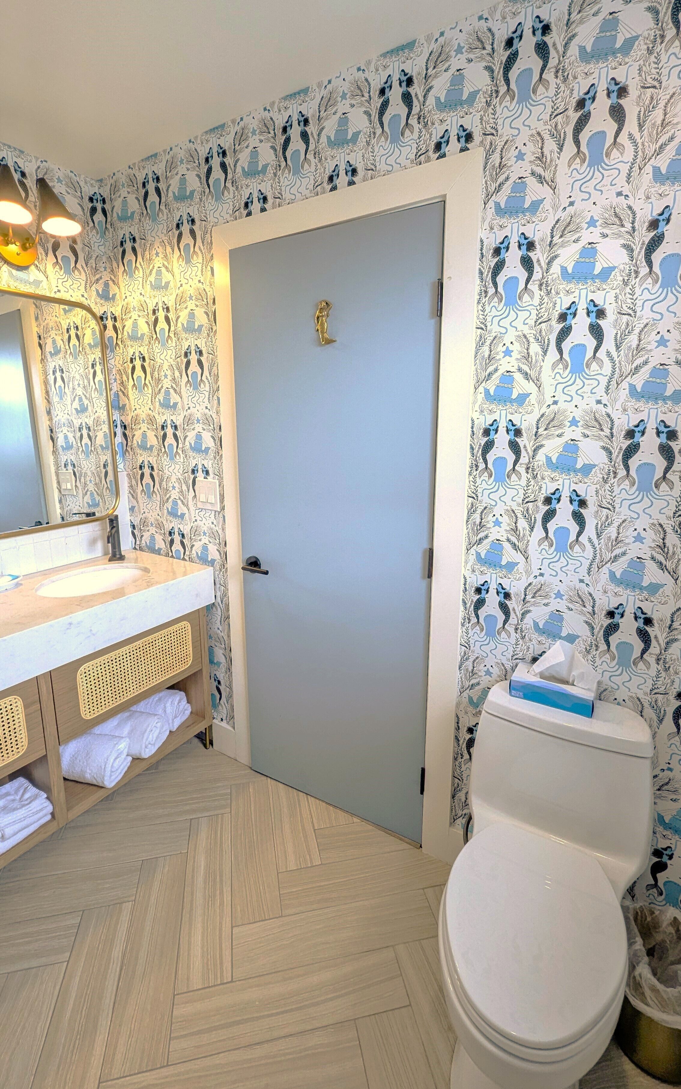 panoramic room, multiple beds, non smoking, ocean view | bathroom | shower, hydromassage showerhead, hair dryer, towels