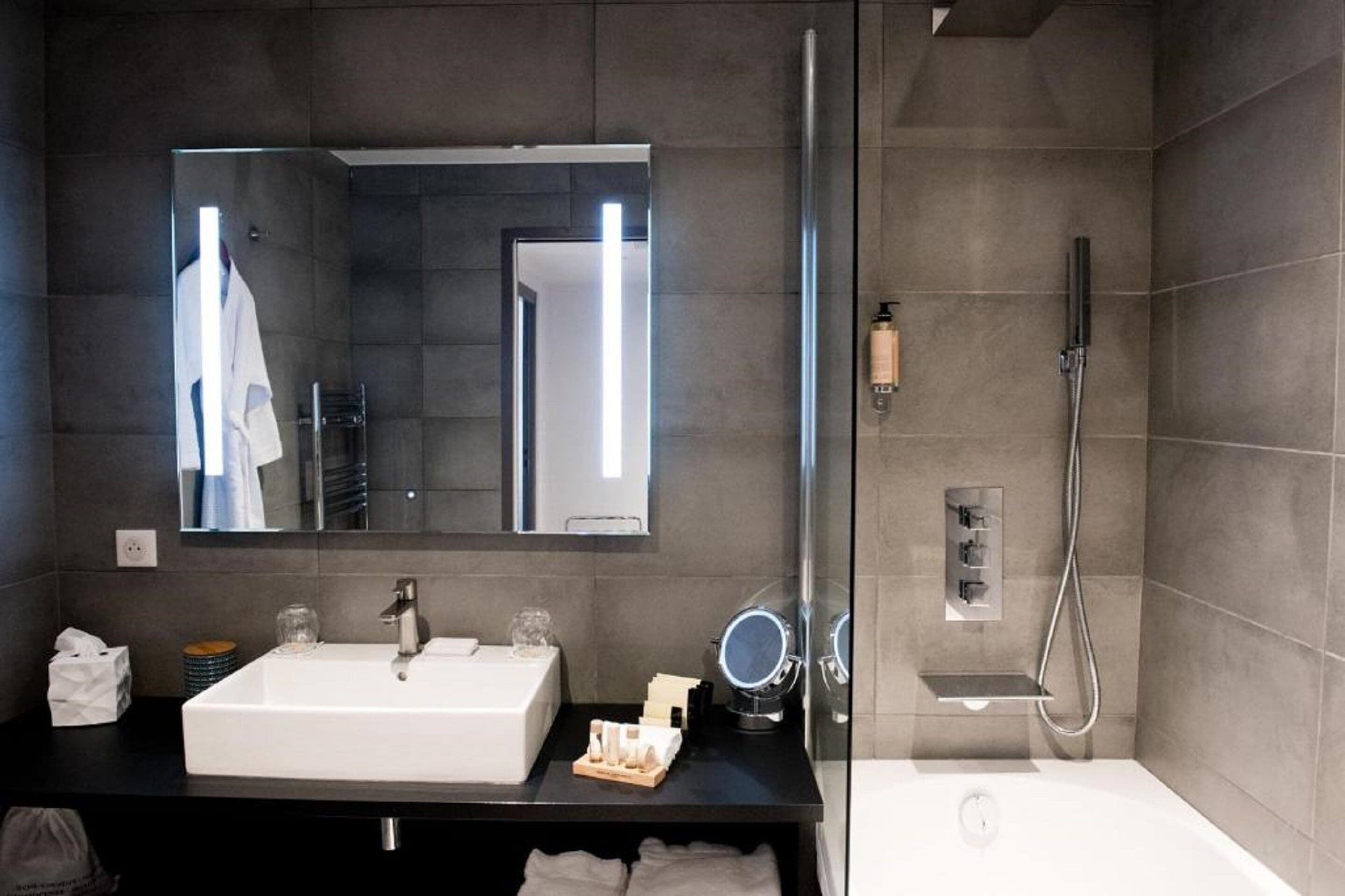 free toiletries, hair dryer, dressing gowns, slippers