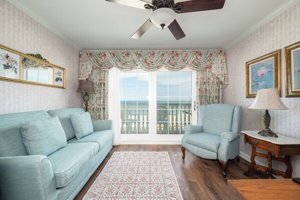 Suite, Oceanfront 2 Queen Beds | Living area | 43-inch flat-screen TV with cable channels, TV