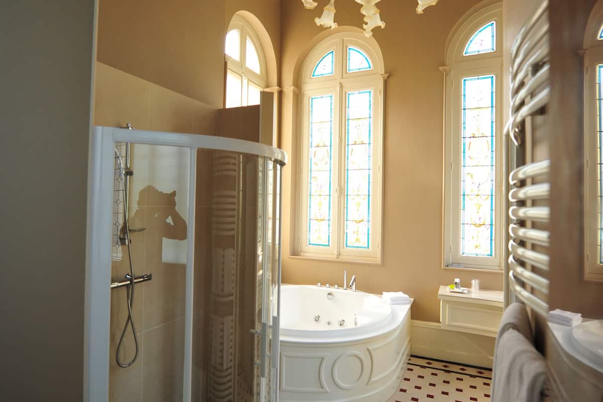 free toiletries, hair dryer, slippers, towels